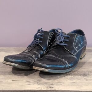 Steve Madden Black Leather Oxfords with Blue Laces
